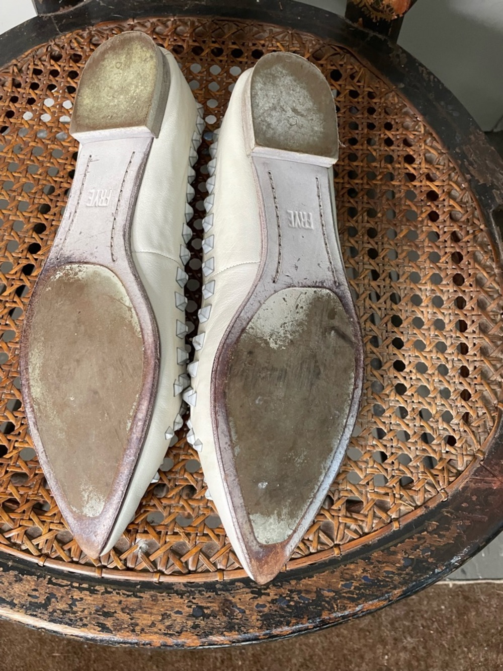 Frye Ivory Leather Pointed-Toe Studded Flats - Picture 6 of 6